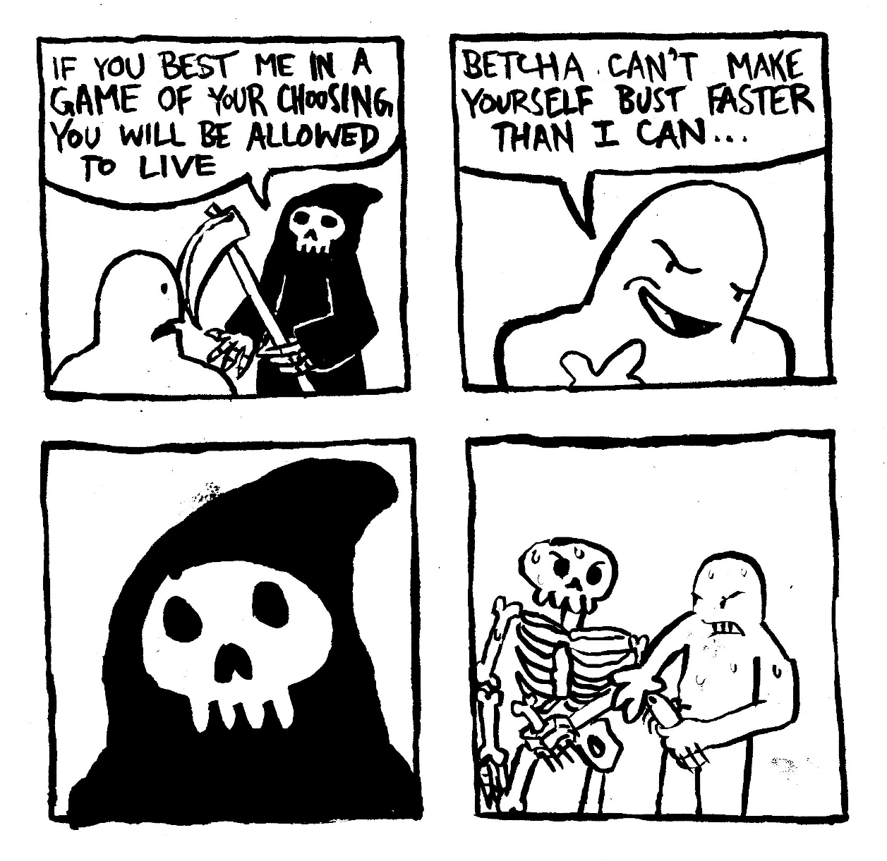 death challenge to a jack off contest masturbating bone boner skeleton grim reaper shooting ropes penis