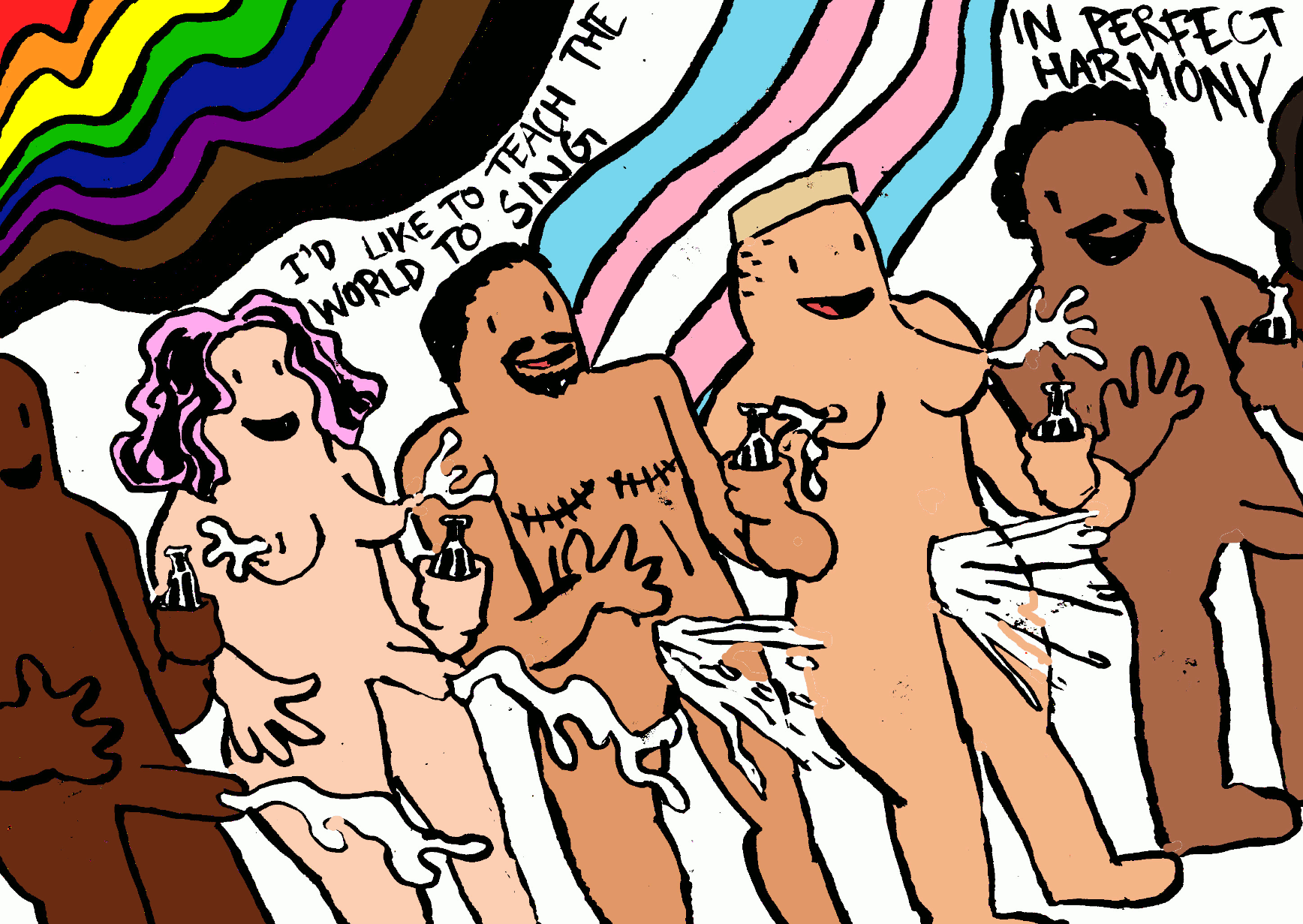 gay trans penis lesbian vagina man woman non binary all races creeds I'd like to teach the world to sing in perfect harmony