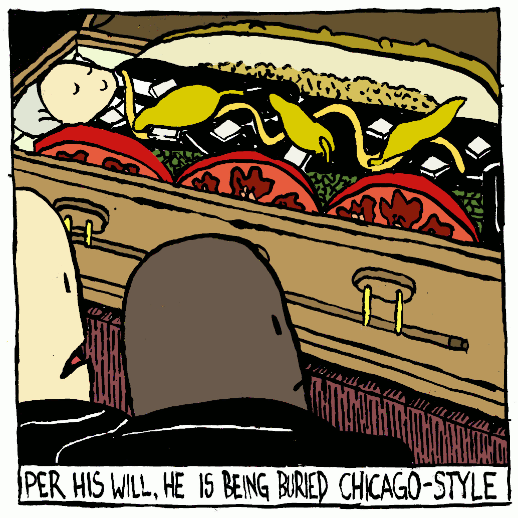 hot dog burial funeral last rites per will sausage the windy city
